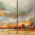 Zu sehen ist das Gemälde "glowing city" von Hans-Georg Mayer gemalt in Öl.