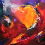 Zu sehen ist das Gemälde "explosion sonne" des abstrakten Künstlers Hans Georg Mayer in Öl gemalt.