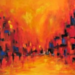 Gemälde von Hans-Georg Mayer "blau in rot" in Öl gemalt.