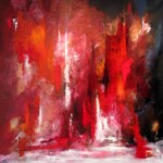 Abgebildet ist ein Gemälde von Hans-Georg Mayer, welches den Titel trägt "tonleiter rot" in Öl.